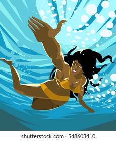 african girl swimming underwater