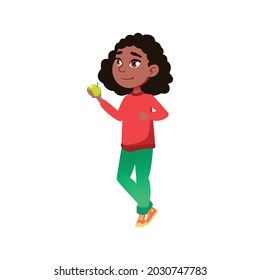 african girl teenager holding apple healthy fruit in canteen cartoon vector. african girl teenager holding apple healthy fruit in canteen character. isolated flat cartoon illustration