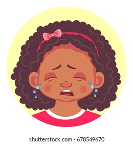 African girls emotions. Facial expression. Set of emoticons. Flat vector illustration. Cry