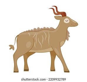 African goat concept  Sticker for social networks  graphic element for printing clothes  Wild life  fauna   zoo  Savannah  Cute brown character  animal  Cartoon flat vector illustration