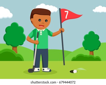 african golfer man unplugging score flag