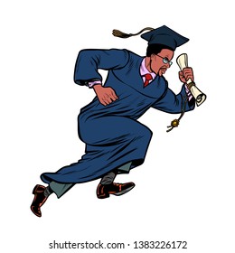 african graduate of University College isolate on white background, Pop art retro vector illustration vintage kitsch