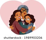 African Granny, Mother and Daughter Hugging with Love. Grandmother, mom and girl hugging and supporting each other celebrating womanhood and female power
