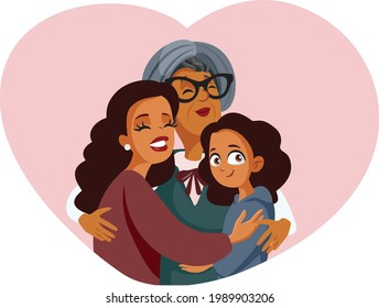 African Granny, Mother and Daughter Hugging with Love. Grandmother, mom and girl hugging and supporting each other celebrating womanhood and female power

