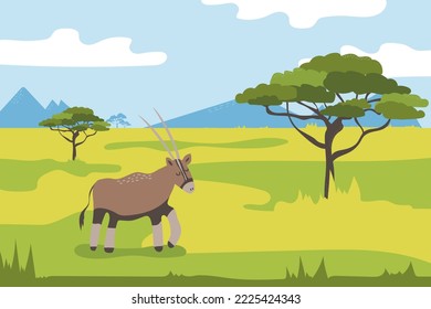 African green savannah with grazing antelope landscape - wildlife scene vector