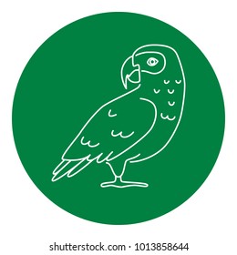 African grey parrot icon in thin line style. Exotic tropical bird symbol in round frame.