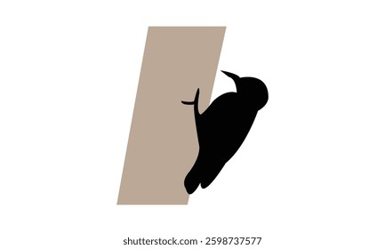 African grey woodpecker bird Silhouette Design  And Vector Illustration. 