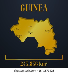 African Guinea golden 3d solid country outline silhouette, realistic piece of world map template, for infographic, vector illustration, isolated object, background. From countries set