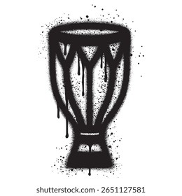 African hand drum or djembe drum in graffiti style with black spray paint. vector illustration.