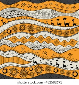 African hand-drawn ethno pattern, tribal background. It can be used for wallpaper, web page and others.  Vector illustration.