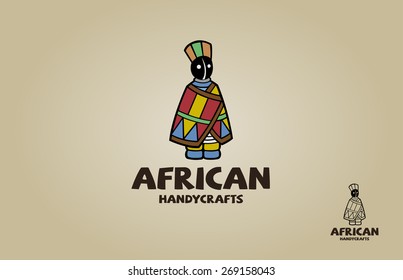 African Handycrafts Vector Logo Illustration. Doll in traditional dress souvenir. African ethnic style abstract colorful design. 