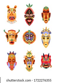 Vector Tribal Masks Set Isolated Objects Stock Vector (Royalty Free ...