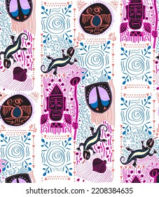 African Heritage Abstract  Motifs Ethnic Tribal Vector Illustration Seamless Pattern Suitable for Print on Fabrics and Texture Designed for Shirts 