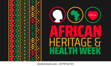 African Heritage and Health Week background banner or poster design template. observed every year in February. Holiday concept. Use to any Template, card, poster, placard, template.