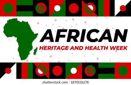 African Heritage and Health Week celebrates the foods, flavors and healthy cooking heritage of a traditional African diet. First Week in February. Poster, Template, Card, Banner, Design. Vector EPS 10