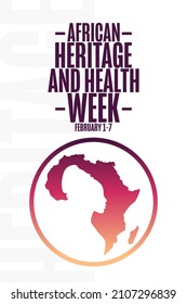 African Heritage and Health Week. February 1-7. Holiday concept. Template for background, banner, card, poster with text inscription. Vector EPS10 illustration