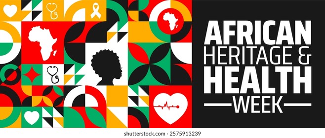 African Heritage and Health Week geometric shape pattern background banner or poster design template. observed every year in February. Holiday concept. Use to any Template, card, poster.