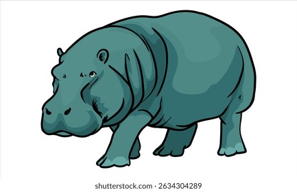 african hippopotamus on white background separately