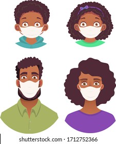 African human face in mask. Icon set vector illustration