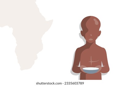 african hunger kid holding a bowl copy space