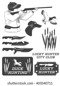 African hunter safari labels, emblems and design elements. Vector illustration