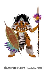 african hunter with spear and shield
