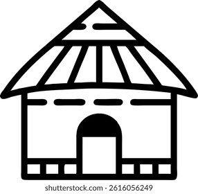 African Hut Outline with Thatched Roof Clean Silhouette Vector Design