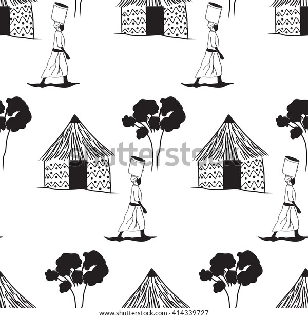 African Hut Print Stock Vector (Royalty Free) 414339727