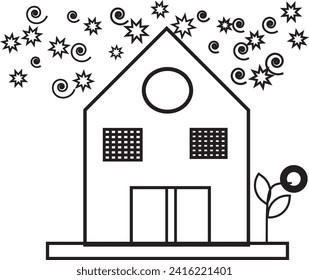 African hut or small village house with thatched roof, flat cartoon vector illustration isolated on white background