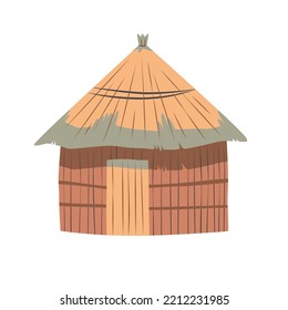 African Hut With Thatched Roof, Flat Cartoon Vector Illustration Isolated On White. 