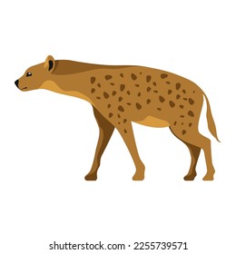 afrikanische Hyena, Vektorklammer-Kunst. Hyaena-Bild. Illustration der wilden Savanne Fauna. Nocturnalskavenger isoliertes Poster. Karte mit afrikanischer Wildnis. Zoo-Raubtier. Faschisenfresser Naturthema.