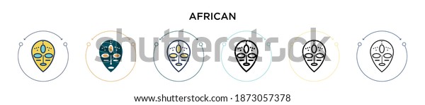 African icon in filled,\
thin line, outline and stroke style. Vector illustration of two\
colored and black african vector icons designs can be used for\
mobile, ui, web
