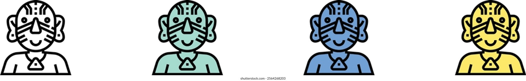 african icon. Outline, Green, Blue and Yellow Style Design Isolated On White Background