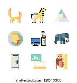 african icon set. vector set about zebra, pyramid, elephant and animals icons set.