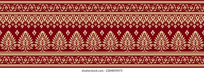 African Ikat floral paisley embroidery on navy blue background.geometric ethnic oriental pattern traditional.Aztec style abstract vector illustration.design for texture,fabric,clothing,wrapping,scarf.