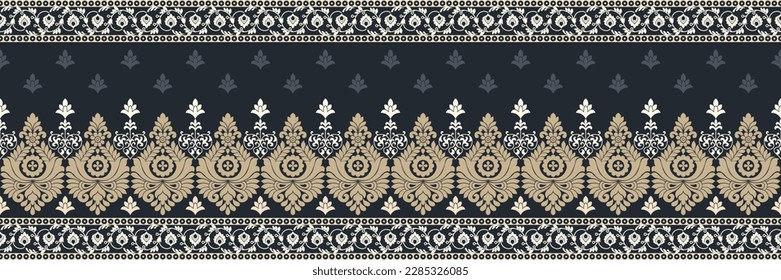 African Ikat floral paisley embroidery on navy blue background.geometric ethnic oriental pattern traditional.Aztec style abstract vector illustration.design for texture,fabric,clothing,wrapping,scarf.