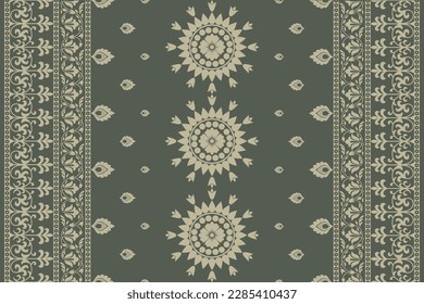 African Ikat floral paisley embroidery on navy blue background.geometric ethnic oriental pattern traditional.Aztec style abstract vector illustration.design for texture,fabric,clothing,wrapping,scarf.