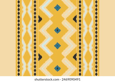 African Ikat Floral Paisley Embroidery Color Background. Geometric Ethnic Oriental Pattern Traditional. Aztec Style Abstract Vector Illustration. Design for Texture, Fabric, Clothing, Wrapping,carpet.
