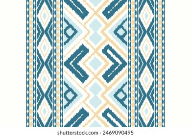 African Ikat Floral Paisley Embroidery Color Background. Geometric Ethnic Oriental Pattern Traditional. Aztec Style Abstract Vector Illustration. Design for Texture, Fabric, Clothing, Wrapping,carpet.