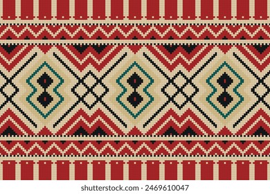 African Ikat Floral Paisley Embroidery Color Background. Geometric Ethnic Oriental Pattern Traditional. Aztec Style Abstract Vector Illustration. Design for Texture, Fabric, Clothing, Wrapping,carpet.
