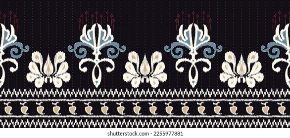 African Ikat paisley embroidery. Batik Textile African ikat seamless pattern digital vector design for Print saree Kurti Borneo Fabric border Ikkat Dupatta