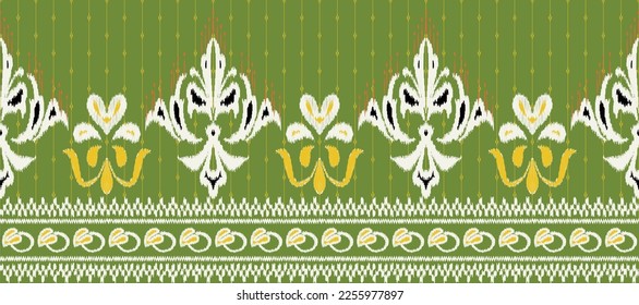 African Ikat paisley embroidery. Batik Textile Filipino ikat seamless pattern digital vector design for Print saree Kurti Borneo Fabric border Ikkat Dupatta