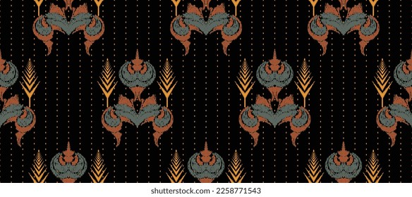 African Ikat paisley embroidery. Batik Textile ikat stripes seamless pattern digital vector design for Print saree Kurti Borneo Fabric border Ikkat Dupatta