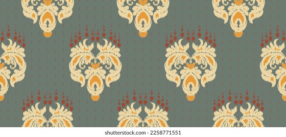 African Ikat paisley embroidery. Batik Textile ikat stripes seamless pattern digital vector design for Print saree Kurti Borneo Fabric border brush stylish