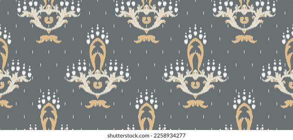 African Ikat paisley embroidery. Batik Textile ikat fabric seamless pattern digital vector design for Print saree Kurti Borneo Fabric border brush party wear