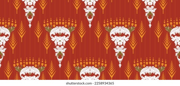 African Ikat paisley embroidery. Batik Textile ikat frame seamless pattern digital vector design for Print saree Kurti Borneo Fabric border Ikkat Dupatta