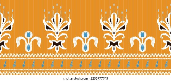 African Ikat paisley embroidery. Ethnic ikat texture African Ikat paisley embroidery. Batik textile seamless pattern digital vector design for Print saree Kurti Borneo Fabric border brush stylish