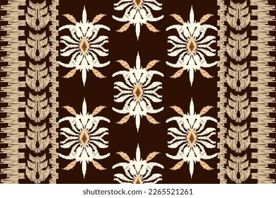 African Ikat paisley embroidery on brown background.geometric ethnic oriental seamless pattern traditional.Aztec style abstract vector.design for 