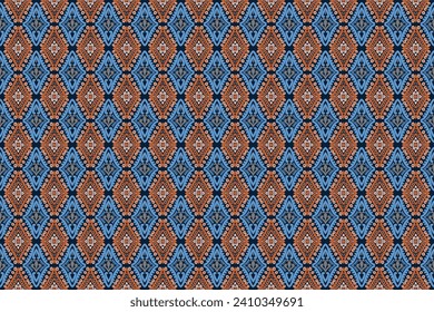 African Ikat paisley embroidery on brown background.geometric ethnic oriental seamless pattern traditional.Aztec style abstract vector.