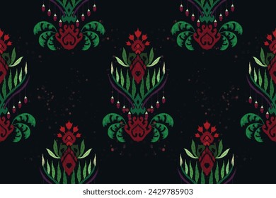 African Ikat paisley embroidery on navy blue background.geometric ethnic oriental seamless pattern traditional.Aztec style abstract vector.design for texture,fabric,clothing.